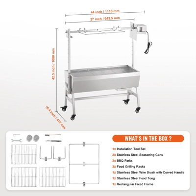VEVOR Upgrade Rotisserie Grill, 35 Inch 90 Lbs Capacity, BBQ Whole Pig Lamb Goat Charcoal Spit Grill, Electric 42W Motor Stainless Steel, Silver 7 VEVOR Upgrade Rotisserie Grill, 35 Inch 90 Lbs Capacity, BBQ Whole Pig Lamb Goat Charcoal Spit Grill, Electric 42W Motor Stainless Steel, Silver - Image 7