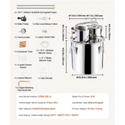 VEVOR Alcohol Still, 8 Gal / 30 L Stainless Steel Water Alcohol Distiller With Copper Coil For Fast Cooling, Dual Condenser Distiller Kit, Silver -Vevor GUEST 0f03d95d b797 481e 85f6 53c3aba26c62