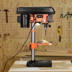 VEVOR Tabletop Drill Press: 3.2 Amp, 120V, 5-Speed Settings, Durable Cast Iron Build, 10-inch Swing, Worktable Tilts 0-45°