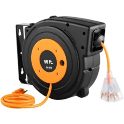VEVOR Retractable Extension Reel, 50 FT 14AWG/3C SJTOW Power Cord With Lighted Triple Tap Outlet, 13 Amp Circuit Breaker, 180° Swivel Bracket -Vevor GUEST 0f4330e3 55a4 4366 8564 2bd0a1f04695