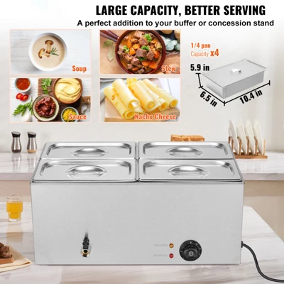 VEVOR 4-Pan Commercial Food Warmer, 15.9QT Electric Steam Table, 1200W Professional Countertop Stainless Steel Buffet Bain Marie 2 VEVOR 4-Pan Commercial Food Warmer, 15.9QT Electric Steam Table, 1200W Professional Countertop Stainless Steel Buffet Bain Marie - Image 2