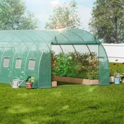 VEVOR Walk-in Tunnel Greenhouse, 19.4x9.7x6.5 Ft Hoop House Greenhouse Tunnel With Galvanized Steel Frame, Green PE Cover, 12 Windows