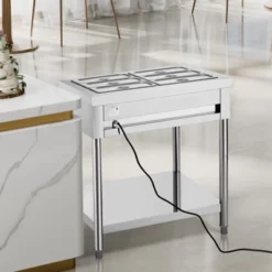 VEVOR 6-Pan Commercial Food Warmer, 6 X 1/3 Pans Electric Steam Table, 1500W Buffet Catering Food Warmer With Undershelf, Stainless Steel,Silver