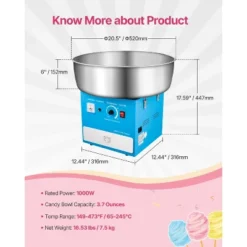 VEVOR Electric Cotton Candy Machine, 1000W Commercial Candy Floss Maker With 20.5 In Stainless Steel Bowl, Sugar Scoop, And Drawer, Blue -Vevor GUEST 0fb1d4a3 e344 4ce2 987b a9651c13d0ba