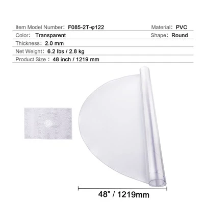 VEVOR Plastic Table Cover, 48 X 48 Inch 2.0 Mm Thick Clear Table Protector, Round PVC Desk Mat, Waterproof & Easy Cleaning Desk Pad Tablecloth 7 VEVOR Plastic Table Cover, 48 X 48 Inch 2.0 Mm Thick Clear Table Protector, Round PVC Desk Mat, Waterproof & Easy Cleaning Desk Pad Tablecloth - Image 7