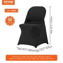 VEVOR Stretch Spandex Folding Chair Covers, Universal Fitted Chair Cover, Removable Washable Protective Slipcovers, (50PCS Black) -Vevor GUEST 101fa09f 8461 49a9 9a2f 0200d0211e37