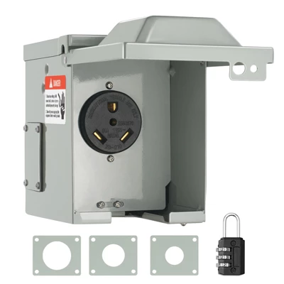 VEVOR 30 Amp RV Power Outlet Box, 125/250 Volt, Enclosed Lockable Outdoor RV Receptacle Box, NEMA TT-30R Weatherproof Electrical Panel, Gray 8 VEVOR 30 Amp RV Power Outlet Box, 125/250 Volt, Enclosed Lockable Outdoor RV Receptacle Box, NEMA TT-30R Weatherproof Electrical Panel, Gray - Image 8