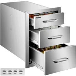 VEVOR Outdoor Kitchen Drawers 14" W X 20.3" H X 23" D, Flush Mount Triple Access BBQ Drawers Stainless Steel With Handle, Silver -Vevor GUEST 10cada56 ba51 4262 a0b7 1512bacd76ee