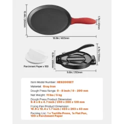 VEVOR Tortilla Press, 8 Inch Cast Iron Tortilla And Roti Maker, Heavy Duty Tortilladora Press With Handle And 100 Pcs Parchment Paper, Black -Vevor GUEST 10ee25ff 82c1 4054 818b 5409102c4025