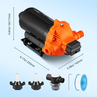 VEVOR RV Water Pressure Diaphragm Pump 3Chambers 110V 3.3GPM 45PSI Adjustable Presssure Fresh Water Pump, Self Priming Sprayer Pump, Orange 7 VEVOR RV Water Pressure Diaphragm Pump 3Chambers 110V 3.3GPM 45PSI Adjustable Presssure Fresh Water Pump, Self Priming Sprayer Pump, Orange - Image 7