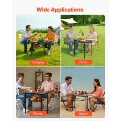 VEVOR Folding Camping Table, Adjustable Height Portable Side Tables, Aluminum MDF Beach Table With Mesh Layer, Carrying Handle, 24x16in, Black -Vevor GUEST 12000cff 8f9f 4b4f bbdf e692a8196afe