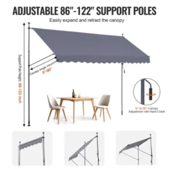 VEVOR 157 X 47" Patio Awning Retractable, Awning Sunshade Shelter With Manual Crank Handle, Adjustable Height From 86 To 122 In, Dark Gray -Vevor GUEST 123becde 3f60 4b6c baf4 a0f0692bab32
