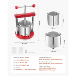 VEVOR 0.44 Gal/1.65L Fruit Wine Press, 2 Stainless Steel Barrels, Manual Juice Maker, Cider Apple Grape Tincture Honey Olive Oil Making Press, Red -Vevor GUEST 12466f84 a042 4e41 9292 987b2eb3553d