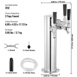 VEVOR Triple Taps Draft Beer Tower Dispenser, Stainless Steel Keg Beer Tower, Kegerator Tower Kit With Pre-Assembled Tubing -Vevor GUEST 1291b975 731c 4487 9dff 4a90bae2f693