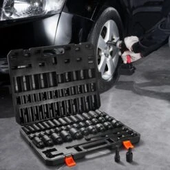 VEVOR 1/2" Drive Impact Socket Set, 43 Piece Deep & Shallow Socket Set SAE 3/8" To 1-1/2", 6 Point Cr-Mo Alloy Steel For Auto Repair, BLACK