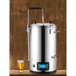 VEVOR Electric Brewing System, 9.2 Gal/35 L Brewing Pot, All-in-One Home Beer Brewer With Pump, Mash Boil Device, Auto/Manual Mode 100-1800W, Silver