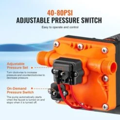 VEVOR Water Diaphragm Pump, 12V DC, 3.5 GPM Flow, 55 PSI Rated Pressure (40-80 PSI Adjustable), 1/2" MNPT Self Priming Sprayer Pump, Orange -Vevor GUEST 142a4f95 e259 4c22 825f fb23b5663dcf