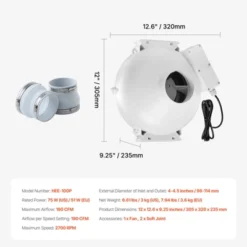 VEVOR 4 To 4.5 Inch Radon Mitigation Fan System, Quiet 190 CFM Radon Mitigation Kit With 2 Couplers, Waterproof Radon Fan, White -Vevor GUEST 14d4010d 4ab7 4f73 a2f5 73e5c7ae85a4