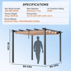 VEVOR 10'x10' Outdoor Retractable Pergola With Canopy, Aluminum Pergola With Retractable Canopy, Modern Pergola With Sun Shade Canopy, Beige 14 VEVOR 10'x10' Outdoor Retractable Pergola With Canopy, Aluminum Pergola With Retractable Canopy, Modern Pergola With Sun Shade Canopy, Beige -Vevor GUEST 15429b1d 3833 48f1 bfc2 d4ff63681417