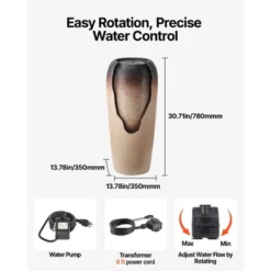 VEVOR Outdoor Water Fountain, 30.71 In Height Fountain And Waterfall, 1-Tier Floor Standing Glazed Jar Style Fountains With Light And Pump, Beige -Vevor GUEST 15cfb823 2459 416c b1e8 c0d4bf60e153