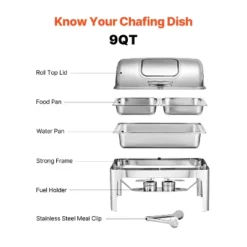 VEVOR Roll Top Chafing Dish Buffet Complete Set, 9 Qt 1 Pack Stainless Steel Chafer With 2 Half Size Pans, Rectangle Catering Warmer Server, Silver -Vevor GUEST 16205f3f d415 486f 919d 729c2dd2b4f9