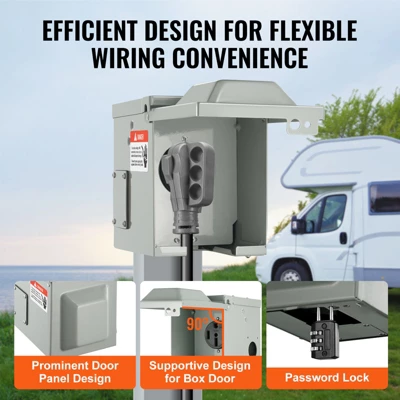 VEVOR 50 Amp RV Power Outlet Box, 125/250 Volt, Enclosed Lockable Outdoor RV Receptacle Box, NEMA 14-50R Weatherproof Electrical Panel, Gray 3 VEVOR 50 Amp RV Power Outlet Box, 125/250 Volt, Enclosed Lockable Outdoor RV Receptacle Box, NEMA 14-50R Weatherproof Electrical Panel, Gray - Image 3