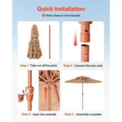 VEVOR Tiki Umbrella, 9 Ft Thatched Patio Umbrella With Tilt, 2-Tier Hawaiian Style Beach Parasol With PP Thatch And 8 Metal Ribs, Original Color -Vevor GUEST 1705feda 5b96 497c aa37 0de0a4ba0247