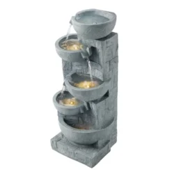 VEVOR Outdoor Water Fountain, 31.5 In Height Fountain And Waterfall, 5-Tier Floor Standing Bowl-Shaped Cascading Fountains With Light And Pump, Gray -Vevor GUEST 17d097fa 4b93 420e 8c74 8f79d1c47b0d