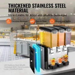 VEVOR Commercial Beverage Dispenser, 3 Tanks 10 L / 10.6 QT Per Tank, 440W Stainless Steel Drink Machine With 45°F-54°F Cooling Temperature 11 VEVOR Commercial Beverage Dispenser, 3 Tanks 10 L / 10.6 QT Per Tank, 440W Stainless Steel Drink Machine With 45°F-54°F Cooling Temperature -Vevor GUEST 182c911c 288d 4ac0 a3b4 5cd53d310f20