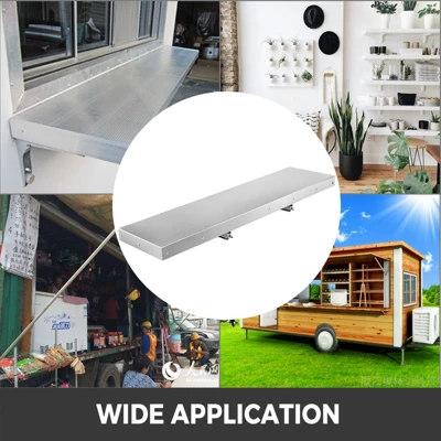 VEVOR Concession Shelf 48L X 12W Inch Stainless Steel Drop Down Folding Serving Food Shelf Stand Serving For Concession Trailer Serving Window,Silver 1 VEVOR Concession Shelf 48L X 12W Inch Stainless Steel Drop Down Folding Serving Food Shelf Stand Serving For Concession Trailer Serving Window,Silver