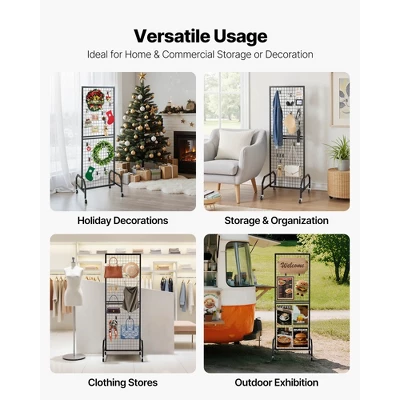 VEVOR Grid Wall Panel, 1.9 X 5.4 Ft Wire Grid Panels Display Rack, Movable Art Display Shelf With Wheels And 10 Hooks, Black 6 VEVOR Grid Wall Panel, 1.9 X 5.4 Ft Wire Grid Panels Display Rack, Movable Art Display Shelf With Wheels And 10 Hooks, Black - Image 6