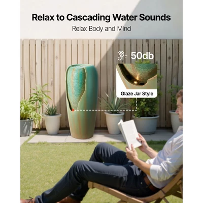 VEVOR Outdoor Water Fountain, 30.71 In Height Fountain And Waterfall, 1-Tier Floor Standing Glazed Jar Style Fountains With Light And Pump, Green 4 VEVOR Outdoor Water Fountain, 30.71 In Height Fountain And Waterfall, 1-Tier Floor Standing Glazed Jar Style Fountains With Light And Pump, Green - Image 4