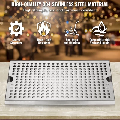 VEVOR Beer Drip Tray, 304 Stainless Steel Kegerator Drip Trays With 4 Non-Slip Rubber Pads And Detachable Cover 3 VEVOR Beer Drip Tray, 304 Stainless Steel Kegerator Drip Trays With 4 Non-Slip Rubber Pads And Detachable Cover - Image 3