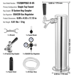 VEVOR Kegerator Tower Kit, Single Tap Beer Conversion Kit, Stainless Steel Keg Beer Tower Dispenser With Dual Gauge CGA320 Regulator -Vevor GUEST 1989a31c bea1 482c 8c11 5f96ec322ad8