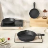 VEVOR Cast Iron Skillet, 3-Piece Frying Pan Set (6, 8, 10 In), Heavy-Duty Skillets With Heat-Resistant Handle, Pre-Seasoned Chef's Pan, Black