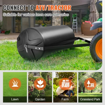 VEVOR Tow Behind Lawn Roller, 400lbs Sand/Water Filled Yard Roller, LLDPE Drum And Steel Frame Sod Roller With Easy-turn Plug, Black 6 VEVOR Tow Behind Lawn Roller, 400lbs Sand/Water Filled Yard Roller, LLDPE Drum And Steel Frame Sod Roller With Easy-turn Plug, Black - Image 6