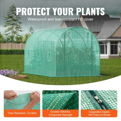 VEVOR Walk-in Tunnel Greenhouse, 11.3x6.4x6.3 Ft Hoop House Greenhouse Tunnel With Galvanized Steel Frame, Green PE Cover, Roll-up Zipper Door 3 VEVOR Walk-in Tunnel Greenhouse, 11.3x6.4x6.3 Ft Hoop House Greenhouse Tunnel With Galvanized Steel Frame, Green PE Cover, Roll-up Zipper Door - Image 3