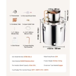 VEVOR Alcohol Still, 8 Gal / 30 L Stainless Steel Water Alcohol Distiller With Copper Coil, Home Brewing Refining Fermentation Kit, Silver -Vevor GUEST 1a9c89af 1e76 4e59 ac88 822d682adfd1