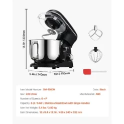 VEVOR Stand Mixer, 6 QT Dough Mixer, 660W 6 + P Speeds Tilt-head Food Mixer With Stainless Steel Bowl, Dough Hook, Wire Whip, Flat Beater, Black -Vevor GUEST 1af2041a 3063 47c6 a9aa 1050354f5140