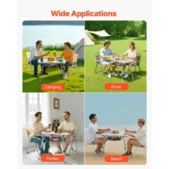 VEVOR Folding Camping Table, Portable Roll Up Side Tables, Lightweight Aluminum Beach Table With Adjustable Height, Top Mesh Layer, Silver -Vevor GUEST 1ba45f67 1b28 4745 8af4 c61ed52714ea