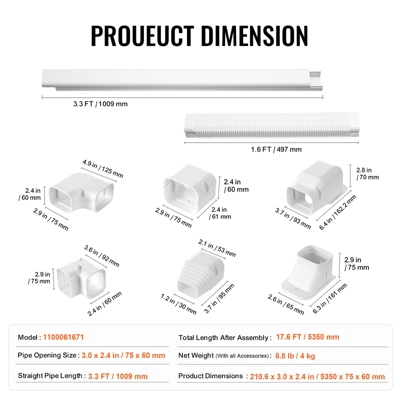 VEVOR Mini Split Line Set Cover 3-inch W 17.6Ft L, PVC Decorative Pipe Line Cover For Air Conditioner With 4 Straight Ducts, White 7 VEVOR Mini Split Line Set Cover 3-inch W 17.6Ft L, PVC Decorative Pipe Line Cover For Air Conditioner With 4 Straight Ducts, White - Image 7
