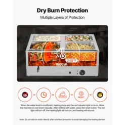 VEVOR Commercial Food Warmer, 1500W Electric Stainless Steel Steam Food Warmer With Lid, 4-Pan Fast Heating Countertop Buffet Bain Marie, Silver 12 VEVOR Commercial Food Warmer, 1500W Electric Stainless Steel Steam Food Warmer With Lid, 4-Pan Fast Heating Countertop Buffet Bain Marie, Silver -Vevor GUEST 1c8efdd8 02b5 4363 9c34 e50486426d78