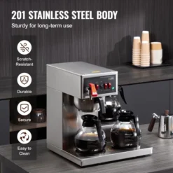 VEVOR 12 Cups Commercial Drip Coffee Maker, Coffee Maker Machine With 3 Glass Carafes And 3 Warmer Plates, Stainless Steel Pour Over Coffee Brewer -Vevor GUEST 1cdb6f06 27d3 4afd 8a2e 006b83d5ed11