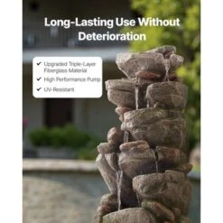 VEVOR Outdoor Water Fountain, 38.98 In Height Fountain And Waterfall,7-Tier Floor Standing Rock-Shaped Cascading Fountains With Light And Pump,Brown -Vevor GUEST 1d2330a2 2a72 4900 8c91 cf2454d66962