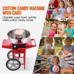 VEVOR Electric Cotton Candy Machine With Cart, 1000W Commercial Candy Floss Maker With Stainless Steel Bowl, Sugar Scoop And Drawer,Red -Vevor GUEST 1e02d141 2c81 4b38 af7b 84f877886761