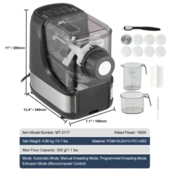 VEVOR Electric Pasta Maker, 150W Automatic Noodle Maker Machine With 8 Pasta Shapes, 4 Intelligent Modes, 500g Flour Capacity, Black -Vevor GUEST 1e291035 705e 4a1f a12e d9aba94312de