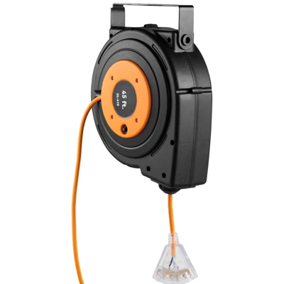 VEVOR Retractable Extension Reel, Heavy Duty 12AWG/3C SJTOW Power Cord 45 FT 12AWG, Black 7 VEVOR Retractable Extension Reel, Heavy Duty 12AWG/3C SJTOW Power Cord 45 FT 12AWG, Black - Image 7
