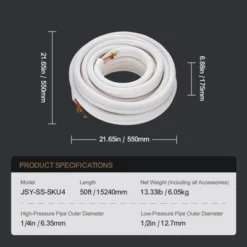 VEVOR 50FT Mini Split Line Set, 1/4" & 1/2" O.D Copper Pipes Tubing And Triple-Layer Insulation, For Mini Split Air Conditioning Refrigerant, White -Vevor GUEST 1e9d383a c6f0 4a02 b6f5 391728dcbe9b