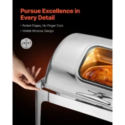 VEVOR Roll Top Chafing Dish Buffet Complete Set, 9 Qt 1 Pack Stainless Steel Chafer With 2 Half Size Pans, Rectangle Catering Warmer Server, Silver -Vevor GUEST 1eaead5e 6976 4408 bc2d bca3807bd054