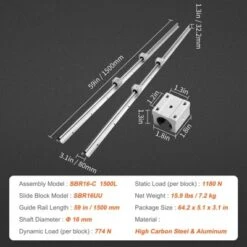VEVOR Linear Guide Rail Set, SBR16 1500mm, 2 PCS 59 In/1500 Mm SBR16 Guide Rails And 4 PCS SBR16UU Slide Blocks, Linear Rails And Bearings Kit -Vevor GUEST 1f0b2c4a dc60 41c3 a47b e296a3e8b375